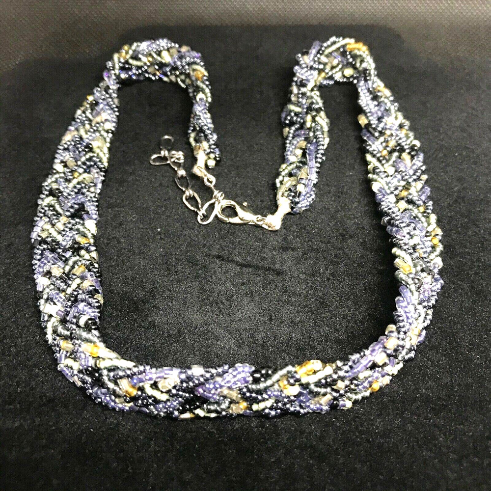 Vintage Estate Multi Strand Braided Glass Bead Beaded Necklace 20"